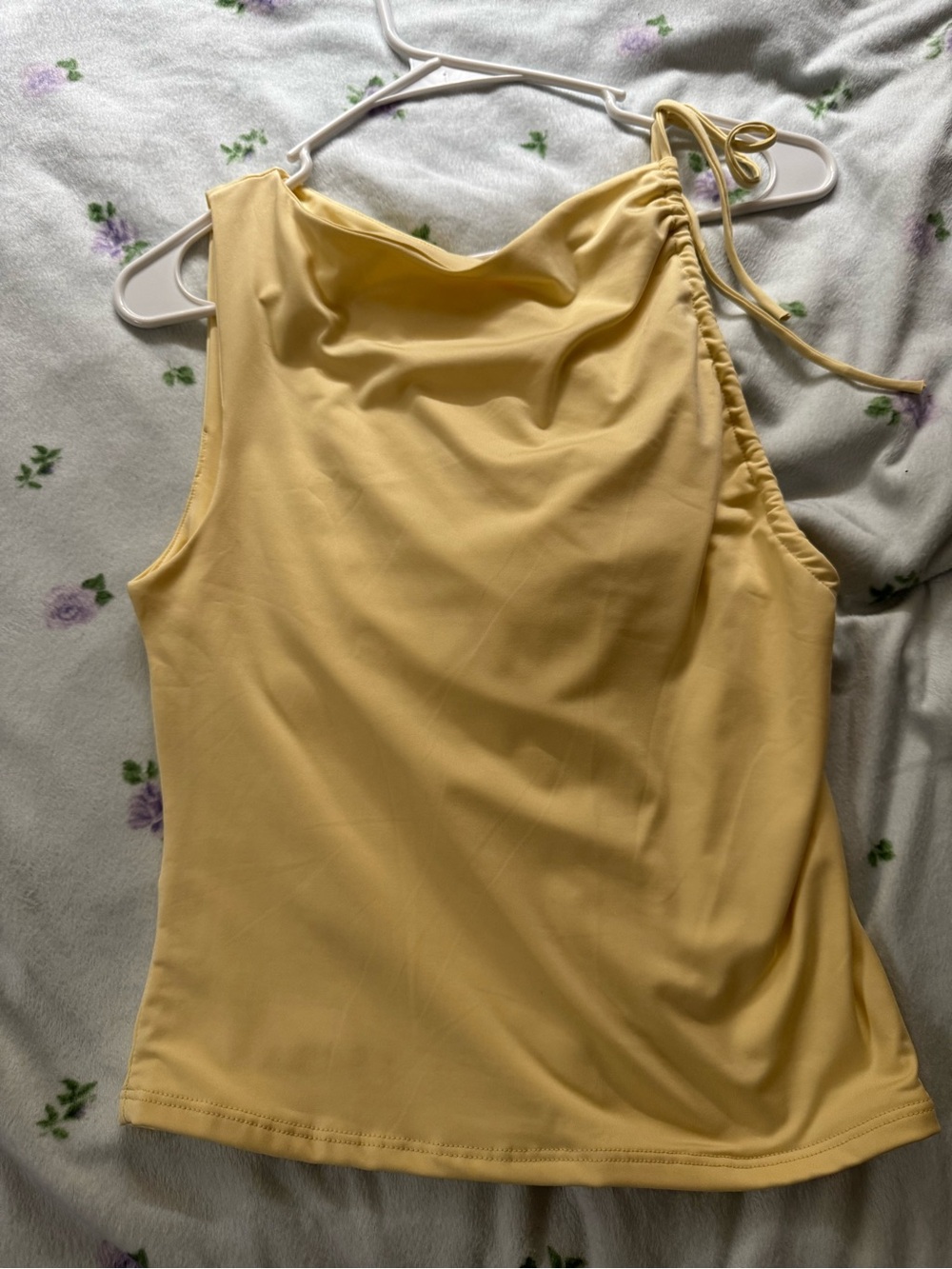 Yellow One-Shoulder Ruched Women’s Top - Picture 3 of 3